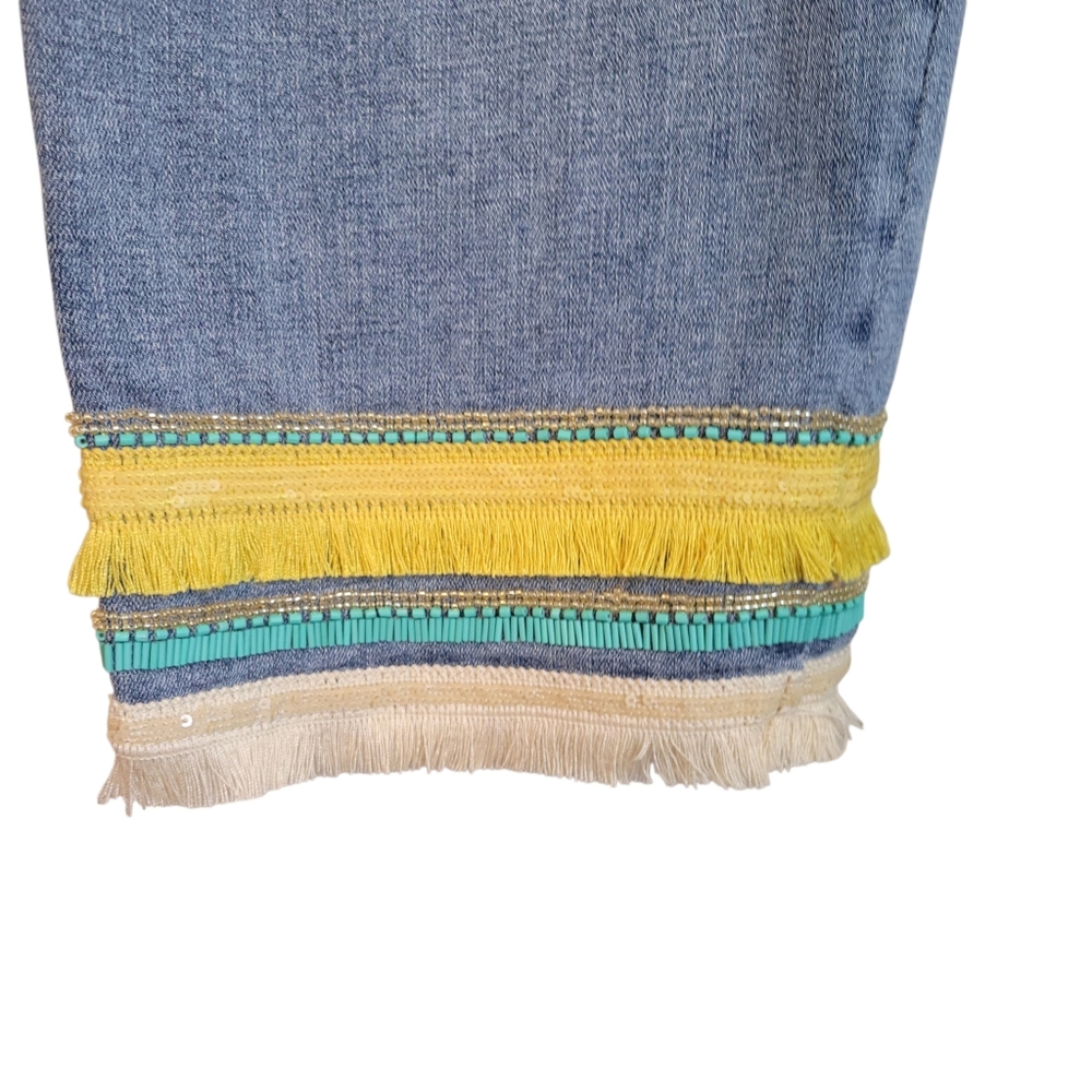 Chico's So Slimming Girlfriend Crop Jeans Sz 20| Fringe Striped Cuff Slim Leg - Picture 4 of 11